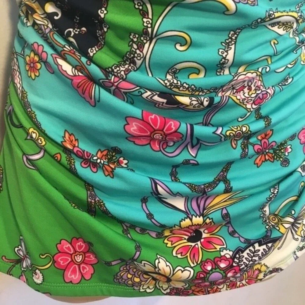 Carmen Marc Valvo Women's  Floral Print Half Sleeve Drape Neck top M - Picture 6 of 8